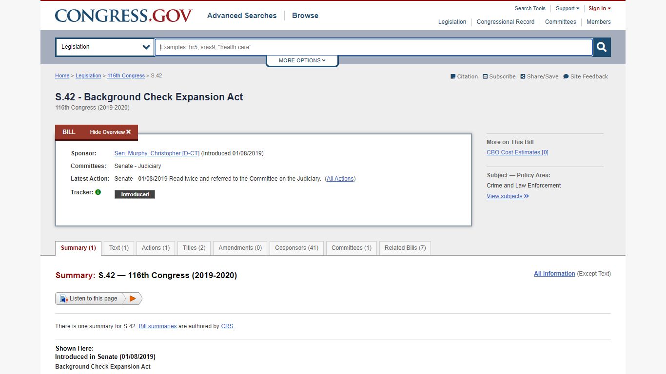 S.42 - Background Check Expansion Act 116th Congress (2019-2020)